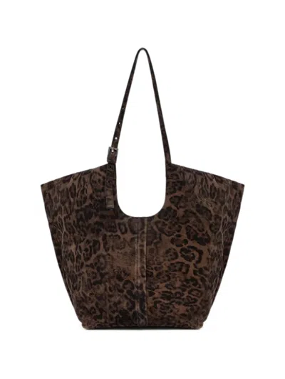Allsaints Leopard-print Suede Tote Bag In Brown