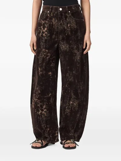 Allsaints Leopard-print Wide-leg Jeans In Brown
