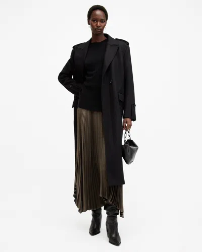 Allsaints Lerin Metallic Asymmetric Maxi Skirt In Metallic Gold