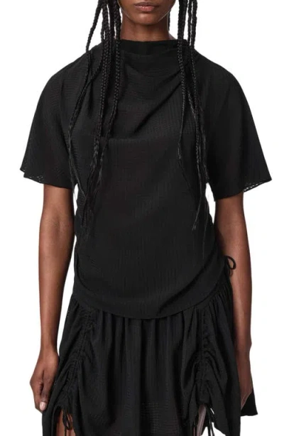 Allsaints Womens Black Leslie Drawstring-sides Satin Top