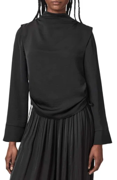 Allsaints Leslie Cowl Neck Long Sleeve Top In Black