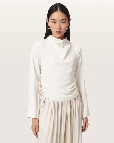 Allsaints Leslie Cowl Neck Relaxed Top In White