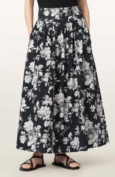Allsaints Levy Floral Print A-line Skirt In Black