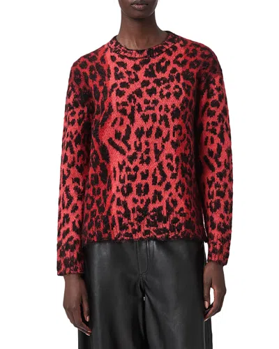 Allsaints Lex Leopard Print Crewneck Sweater In Red
