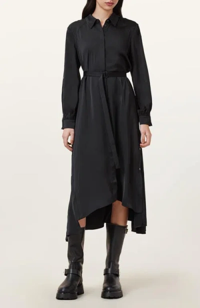 Allsaints Lexi Long Sleeve High-low Shirtdress In Blue