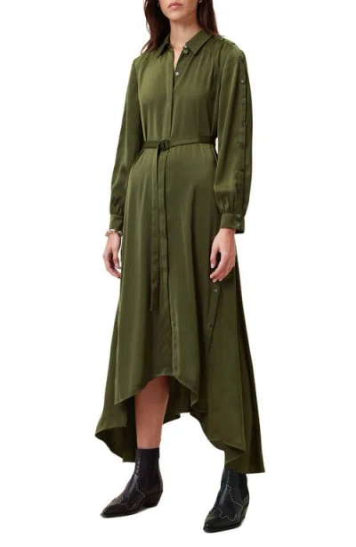 Allsaints Lexi Long Sleeve High-low Shirtdress In Rifle Green