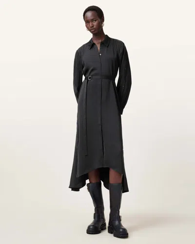 Allsaints Lexi Satin Midi Dress In Black