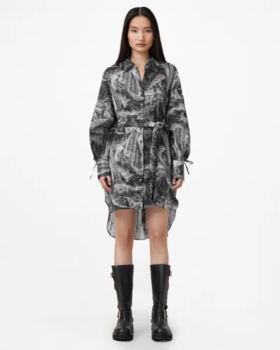 Allsaints Leyla Silk Linen Blend Shirt Dress In Evolve Slate Grey