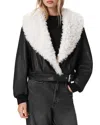 Allsaints Libra Shearling Collar Bomber Jacket In Multi