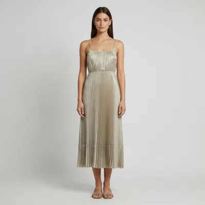 Pre-owned Allsaints Light Sage Green Pleated Satin Strappy Silvi Dress Xs