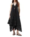 Allsaints Womens Lil Embroidered-trim Asymmetric-hem Cotton Maxi Dress Black In Black
