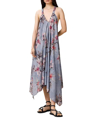 Allsaints Lil Floral Asymmetric Dress In Gray