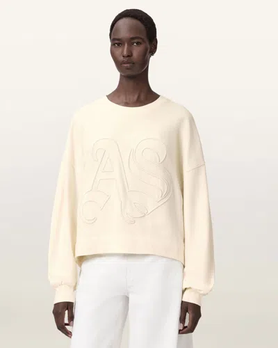 Allsaints Lila Embroidered Oversize Cotton Sweatshirt In Neutral