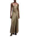 Allsaints Lili Metallic Panelled Maxi Dress In Metallic Gold