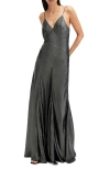 Allsaints Lili Maxi Dress In Metallic Grey