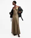 Allsaints Lili Metallic Panelled Maxi Dress In Metallic Gold