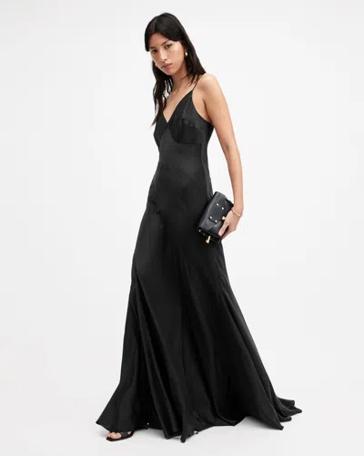 Allsaints Lili Panelled Maxi Dress In Black