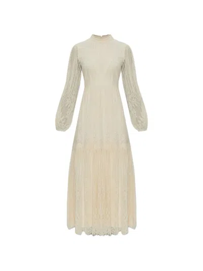Allsaints Lillian Ruffled Midi Dress In Neutral
