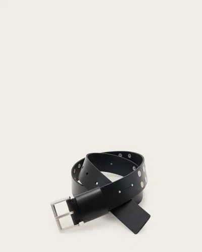 Allsaints Lillie Studded Leather Belt In Black/antq Nickel