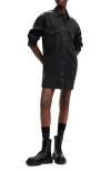 Allsaints Lily Denim Studded Long Sleeve Shirtdress In Black