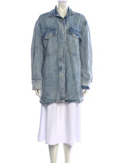 Pre-owned Allsaints Lily Shacket Dress Mini Dress In Blue