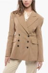 Allsaints Womens Camel Brown Sevenh Peak-lapel Double-breasted Woven Blazer