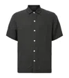 Allsaints Mens Bandol Relaxed-fit Short-sleeve Linen-blend Shirt Dark Charcoal Xl In Black