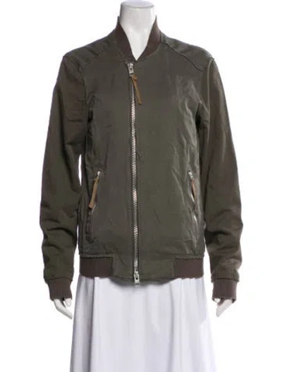 Pre-owned Allsaints Linen Bomber Jacket In Green