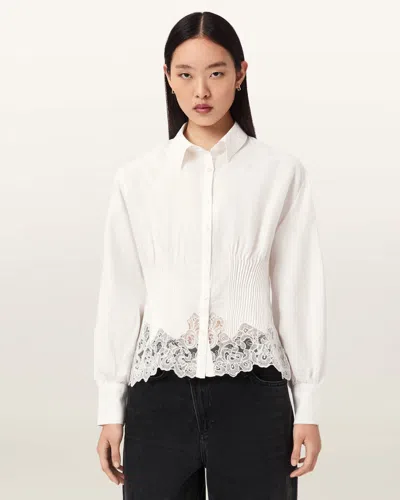 Allsaints Linen Carol Long Sleeve Lace Trimmed Shirt In Neutral