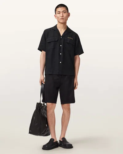Allsaints Linen Dunloe Short Sleeve Boxy Linen Shirt In Black