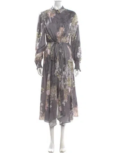 Pre-owned Allsaints Linen Long Dress In Gray