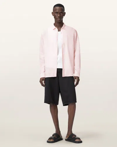 Allsaints Linen Loom Long Sleeve Linen Shirt In Pink
