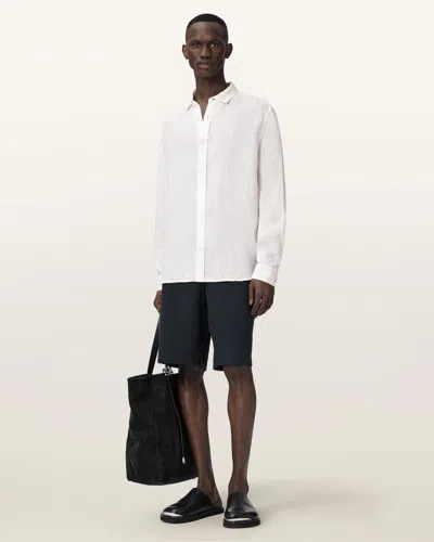 Allsaints Linen Loom Long Sleeve Linen Shirt In White