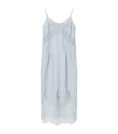 Allsaints Linen Samia Midi Dress In Blue