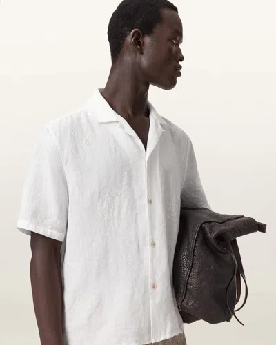 Allsaints Linen Sepal Short Sleeve Boxy Linen Shirt In White