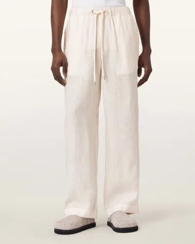 Allsaints Linen Sharp Straight Leg Linen Trousers In Neutral