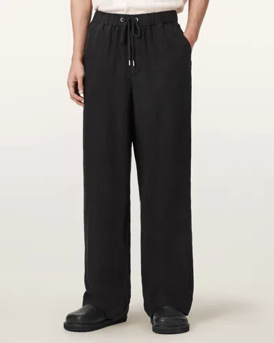 Allsaints Linen Sharp Straight Leg Linen Trousers In Black
