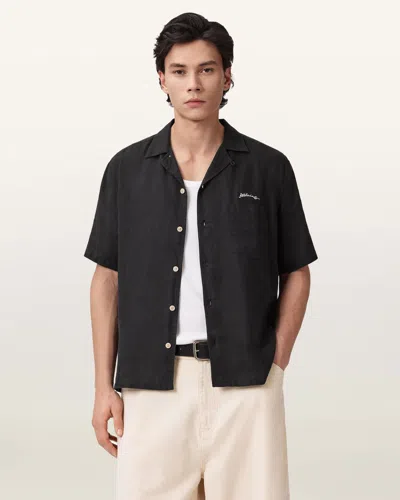 Allsaints Linen Wilder Embroidered Linen Shirt In Black