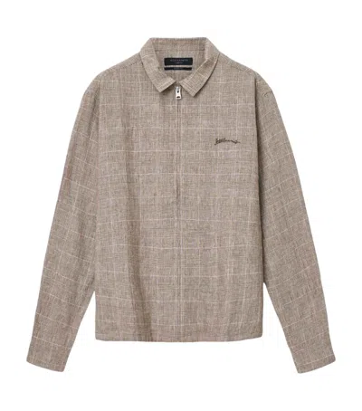 Allsaints Linen-blend Keal Jacket In Brown