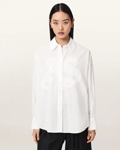 Allsaints Linen/cotton Sparrow Linen Blend Embroidered Shirt In White