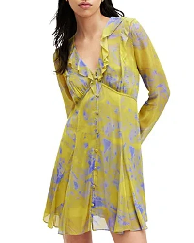 Allsaints Lini Inspiral Ruffled Mini Dress In Zest Lime Green