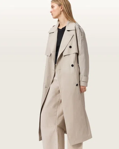 Allsaints Linnie Lib Relaxed Trench Coat In Gray