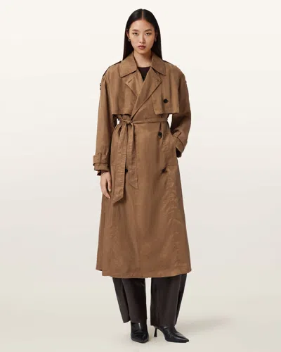 Allsaints Linnie Relaxed Fit Trench Coat In Brown