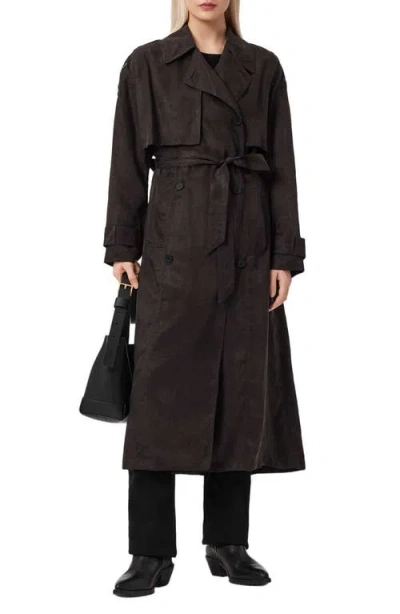 Allsaints Womens Torte Brown Linnie Belted Woven Trench Coat