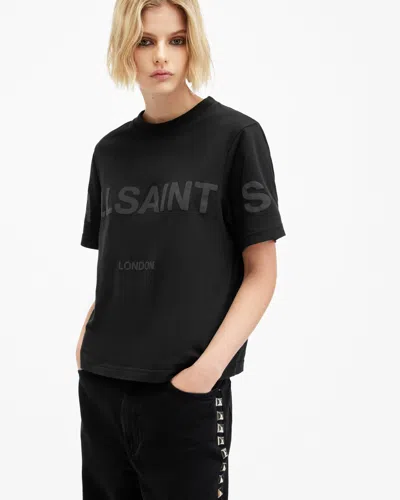 Allsaints Womens Black Lisa Logo-print Relaxed-fit Organic-cotton T-shirt