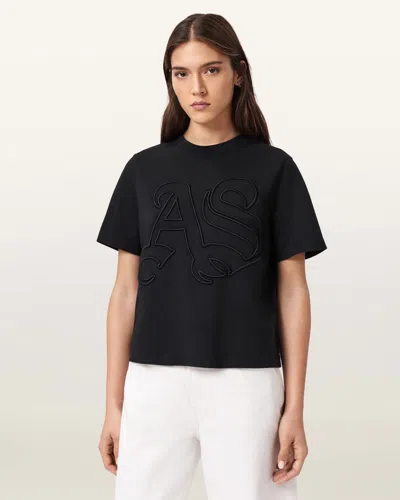 Allsaints Womens Black Lisa Brand-embroidered Cotton-jersey T-shirt Xs