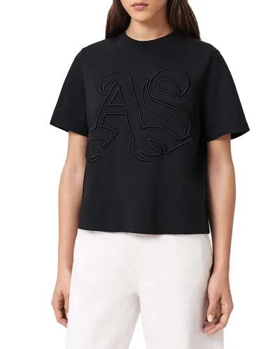 Allsaints Womens Black Lisa Brand-embroidered Cotton-jersey T-shirt Xs