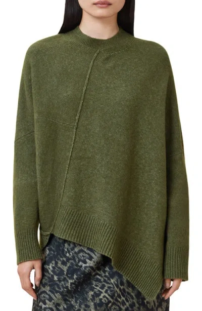 Allsaints Lock Asymmetrical Crewneck Sweater In Green