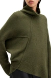 Allsaints Lock Roll Neck Asymmetric Sweater In Moss Green