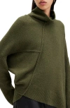 Allsaints Lock Roll Neck Asymmetric Sweater In Moss Green
